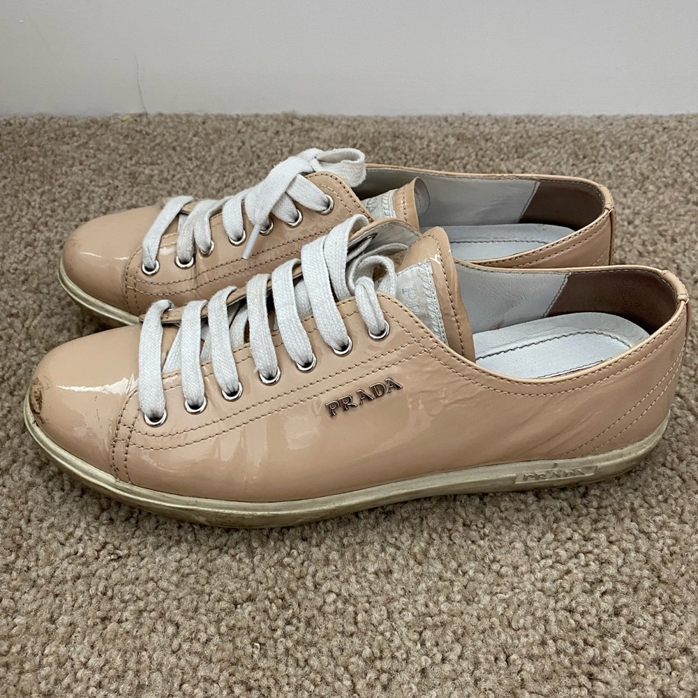Prada nude leather sneakers